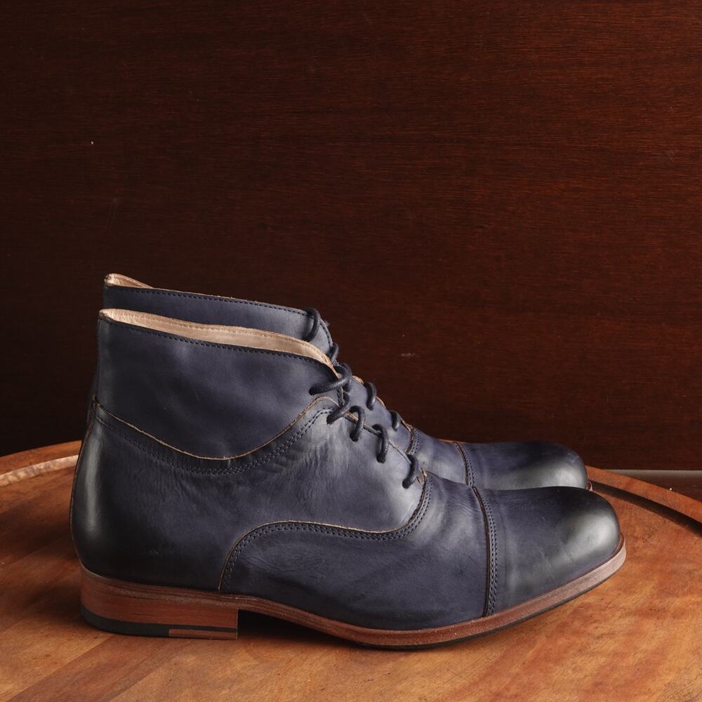 Zeha Berlin Boots Mens SZ EU 40 US 6.5-7 Blue Leather Contemporary Modern Preppy